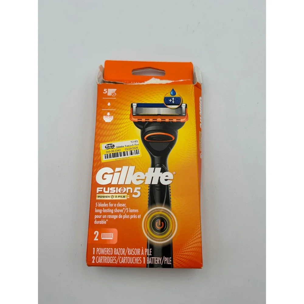 Gillette Fusion5 Power Mens Razor 1 Powered Handle and 2 Cartridges Black Orange